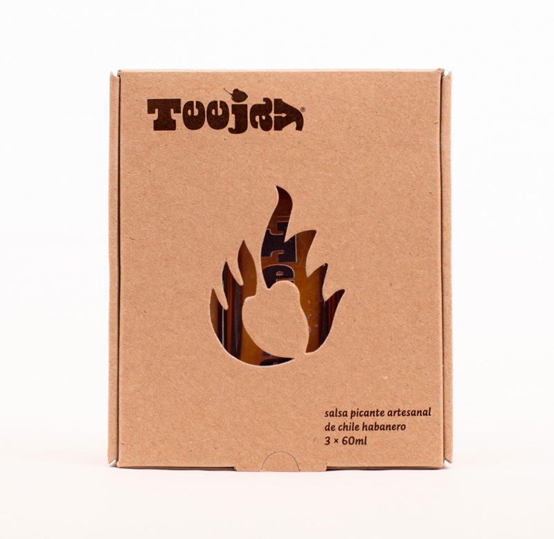 Die cut box of three bottles.
